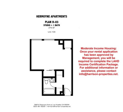Floor plan for studio, 1 bath, 275 sqft